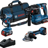 Kit Bosch GBH18V-22 + GSR18V-45 + GWS18V-8 + Carregador + 3 Baterias