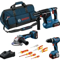 Kit GSB+GWS+GBH + VDE Bosch c/ carregador 3 bat 5.0Ah